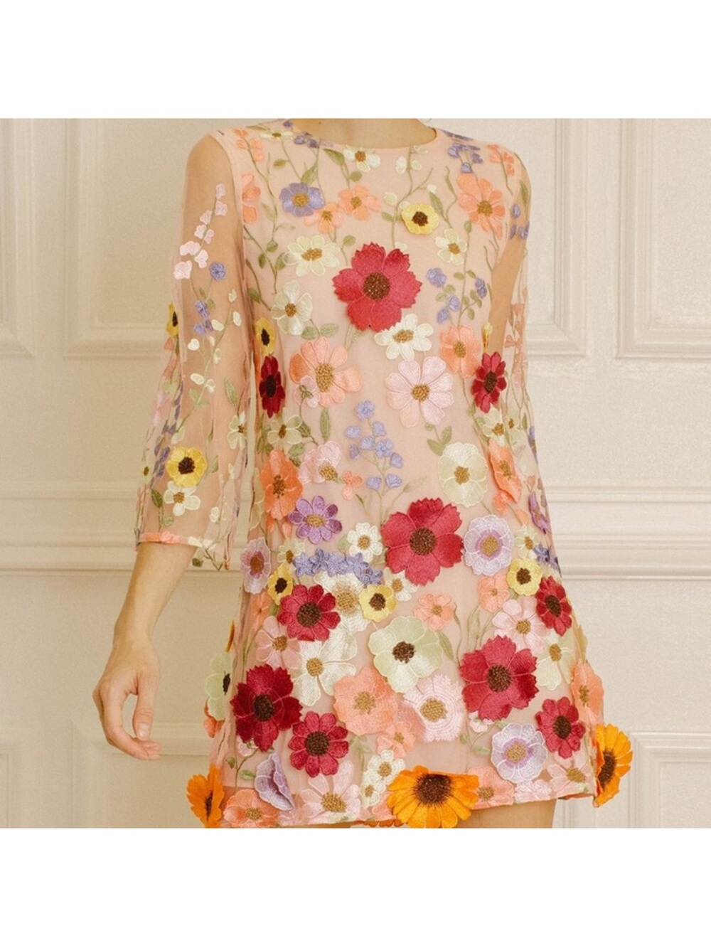Storia Pink Floral Appliqué Mini Dress
